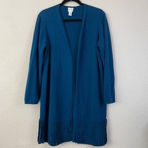 Chico's Open Front Cardigan with pleated Hem Cobalt Blue.  Size 3 (16/18-XL)